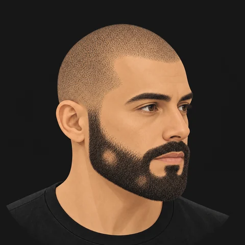 Man with a short beard that has patchy gaps on the cheek and chin